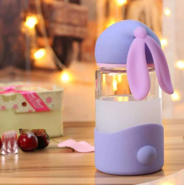 Glass Rabbit Bunny Water Bottle 340ml Blue 340ml Animals - Tophatter Daily Deals