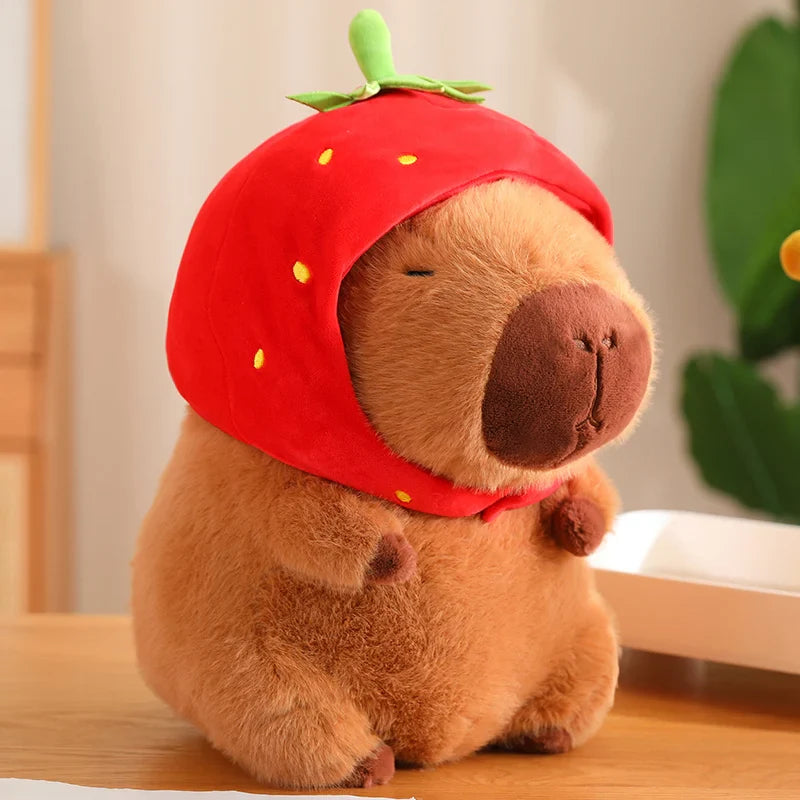 Kawaii Snack Attack: Hamburger Capybara Dog Pig Capibaras Pizza Bubble Tea Cushion Plush Strawberry Hat Animals - Tophatter Daily Deals