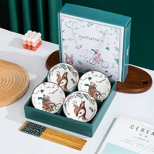 Japanese Hand Painted Ceramic Bowl Set With Chopsticks E-4bowl 4chopsticks - Tophatter Daily Deals