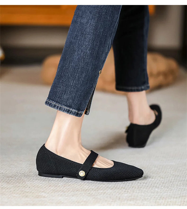 Stretchy Women Mary Jane Flats - Ribbed Knit For Spring - Tophatter Daily Deals