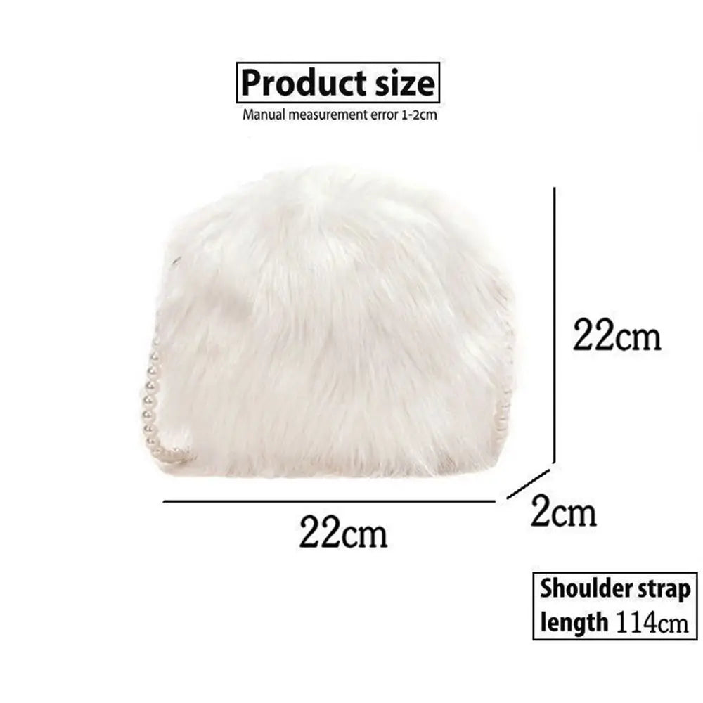 Faux Fur Fluffy White Bag Crossbody Handbag Pearl Strap Mythical - Tophatter Daily Deals