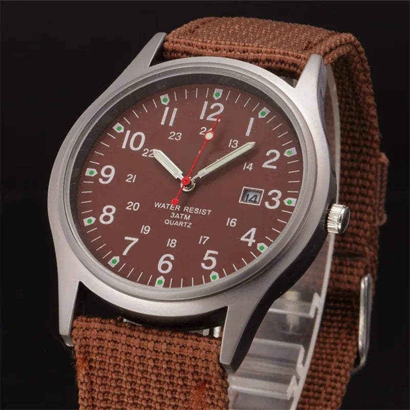 Quartz Field Watch Nylon Strap Military Style Date Luminous Coffee coffee - Tophatter Daily Deals
