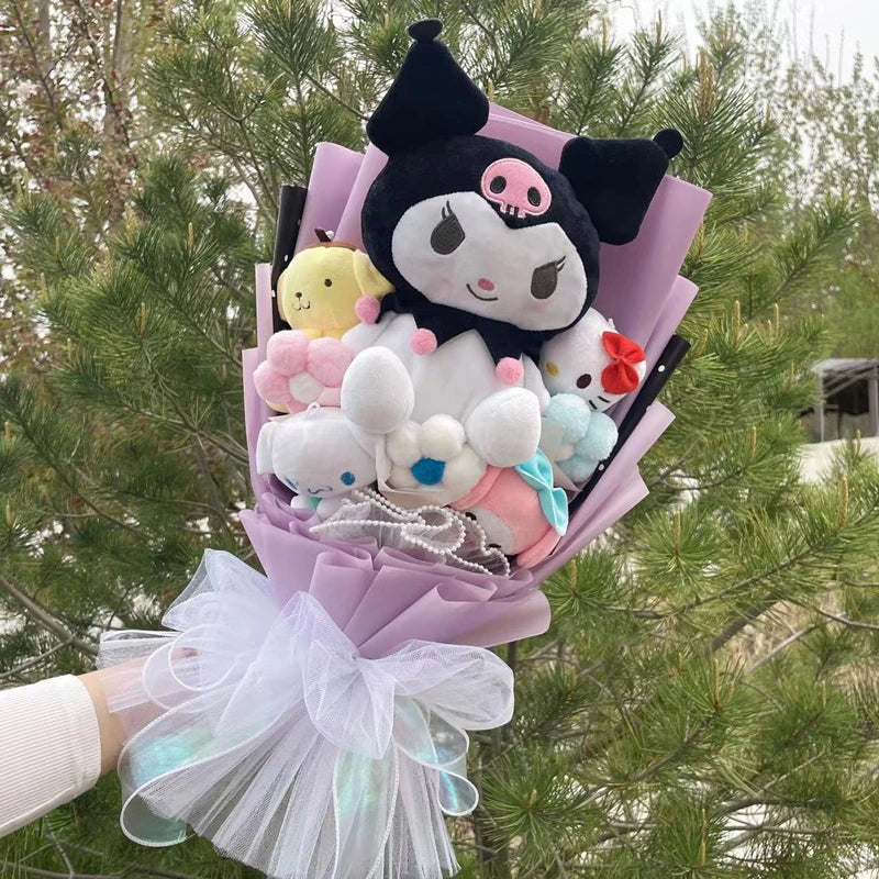 Sanrio Friends Mixed Plush Bouquet My Melody Kuromi Cinnamoroll Hello Kitty Kuromi x Purple Flowers - Tophatter Daily Deals