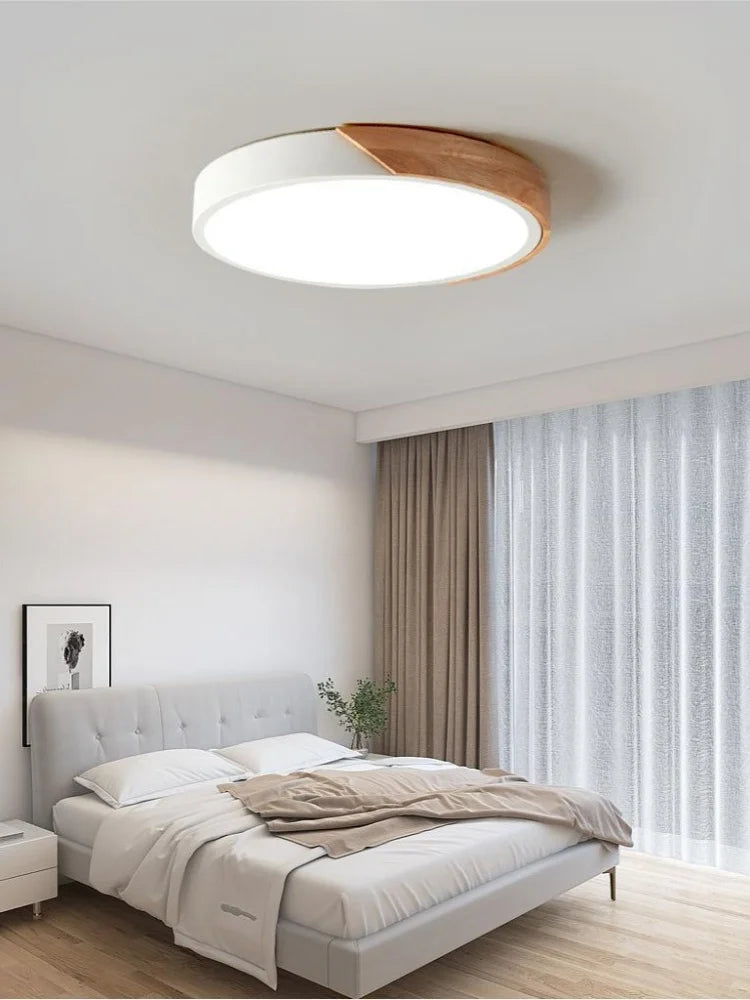 Japandi Led Ceiling Light Nordic Wood Modern Soft Glow Diffuser - Tophatter Daily Deals