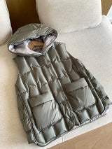Lightweight Women Hooded Down Vest - Boxy, Down, Autumn Blue Green - Tophatter Daily Deals