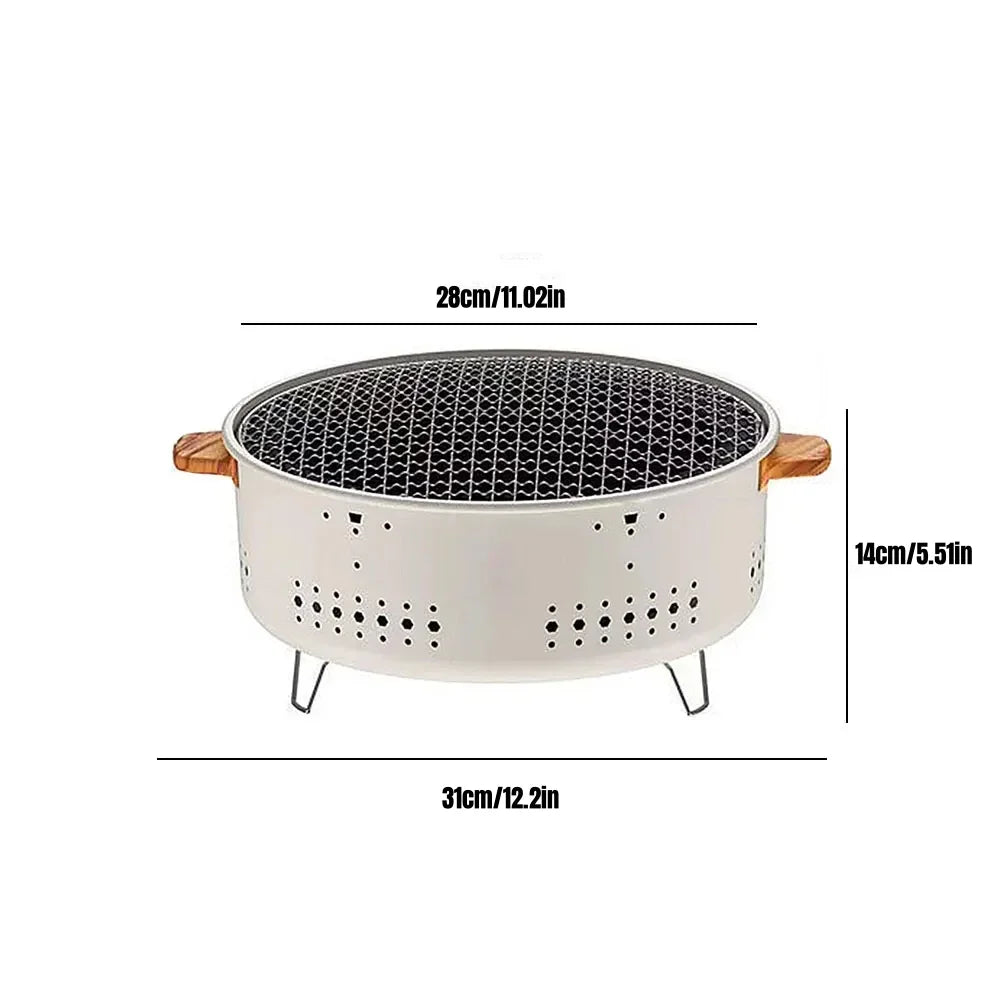 Round Charcoal BBQ Grill Stove White Camp Cooking - Tophatter Daily Deals
