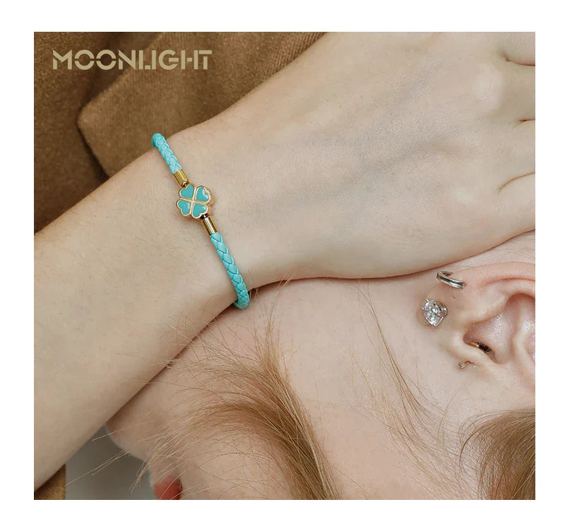 Four Leaf Clover Braided Leather Lucky Bracelet Gift - Tophatter Daily Deals
