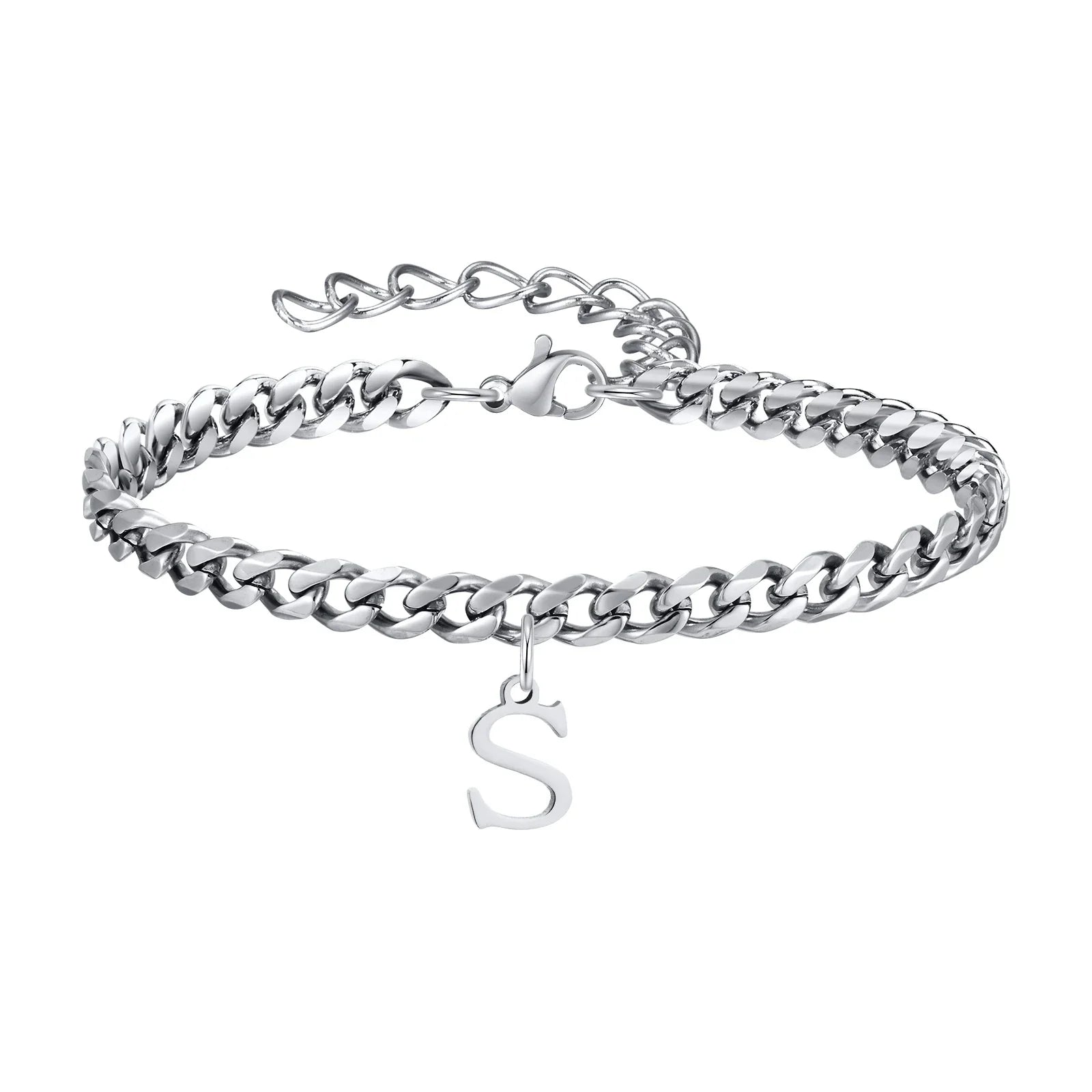 Initials Cuban Link Bracelet Stainless Steel Adjustable S - Tophatter Daily Deals