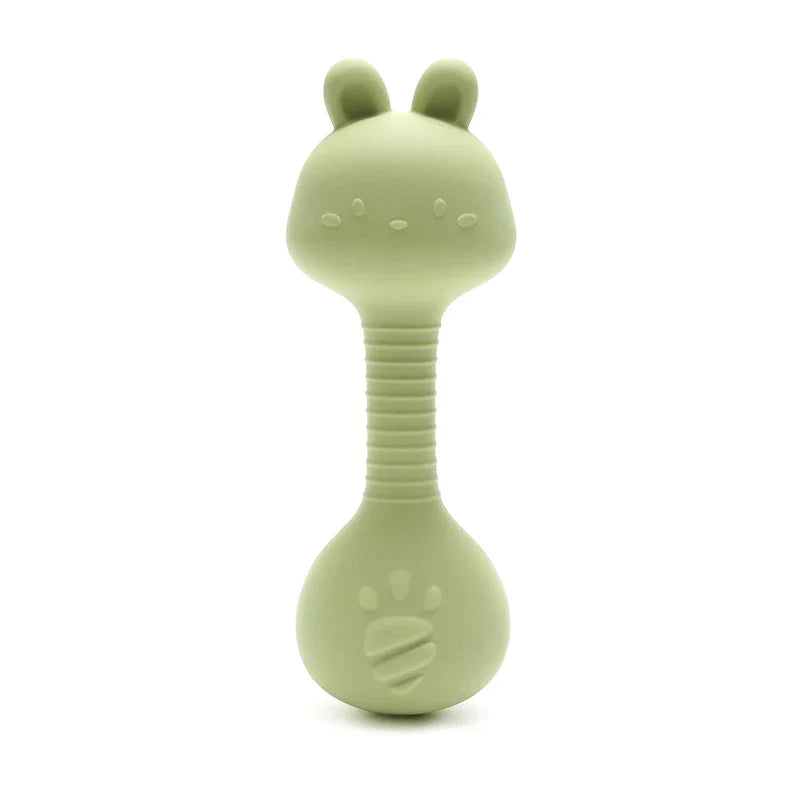 Silicone Rabbit Teether Rattle Newborn Sensory Toys Rabbit Olive green - Tophatter Daily Deals