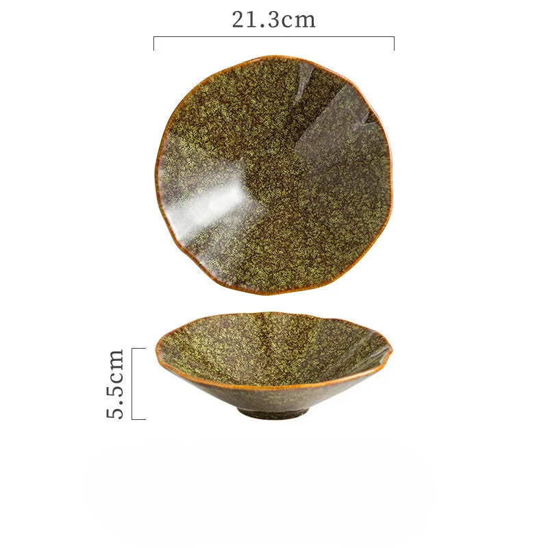Japanese Ceramic Noodle Bowl Lotus Pattern Salad Bowl 8.5-moss - Tophatter Daily Deals
