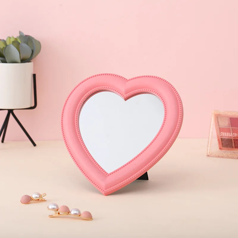 Pink Love Heart-Shaped Cosmetic Mirror Makeup Wall Hanging Mirror Mythical - Tophatter Daily Deals