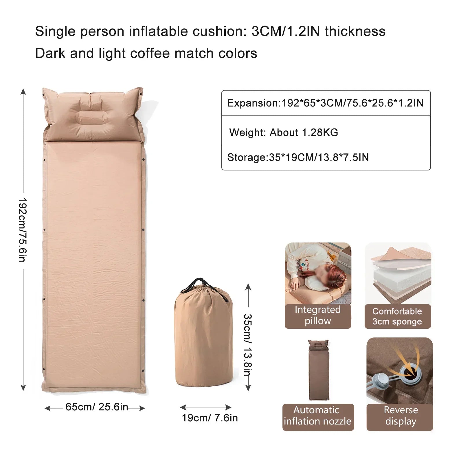 Inflatable Camping Sleeping Mat with Pillow Outdoor Recreation > Camping > Sleeping Bags - Tophatter Daily Deals