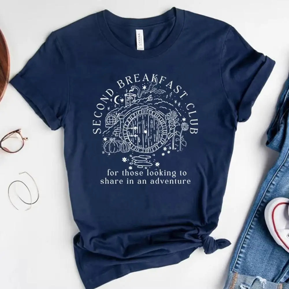 Second Breakfast Club Shirt LOTR the Shire T-Shirt Literature Bookworm Tees Vintage Aesthetic Clothes Middle Earth Tshirt Tops - Tophatter Daily Deals