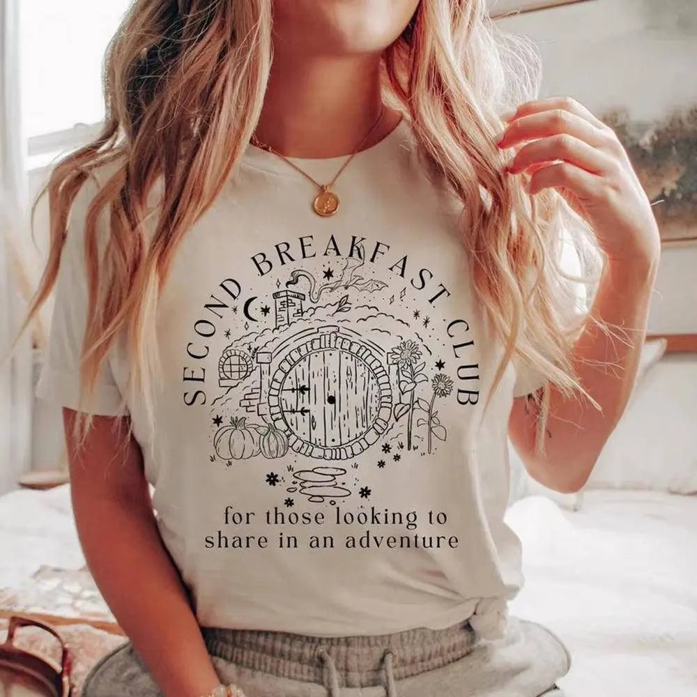 Second Breakfast Club Shirt LOTR the Shire T-Shirt Literature Bookworm Tees Vintage Aesthetic Clothes Middle Earth Tshirt Tops White - Tophatter Daily Deals