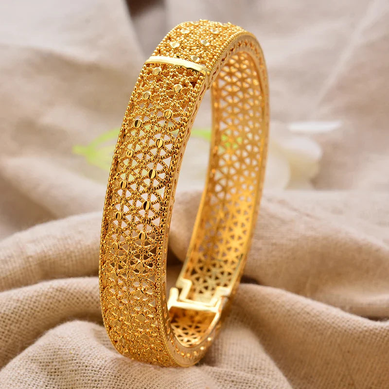 Gold Plated Bangles Luxury Arabic Wedding Bracelet style12 58-60mm - Tophatter Daily Deals