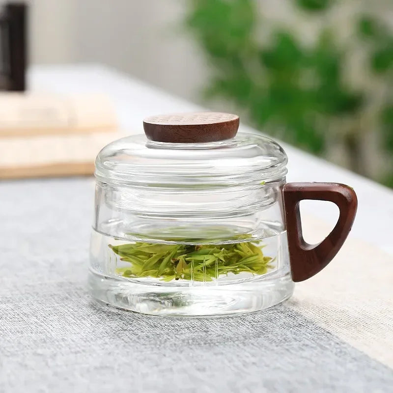 200ml Tea Infuser Cup Heat Resistant Glass Mug Wood Handle - Tophatter Daily Deals