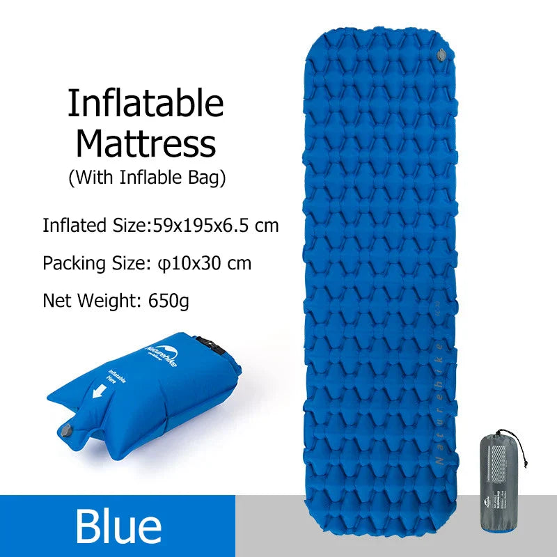 Inflatable Camping Mattress with Air Bag Blue Camping & Hiking - Tophatter Daily Deals