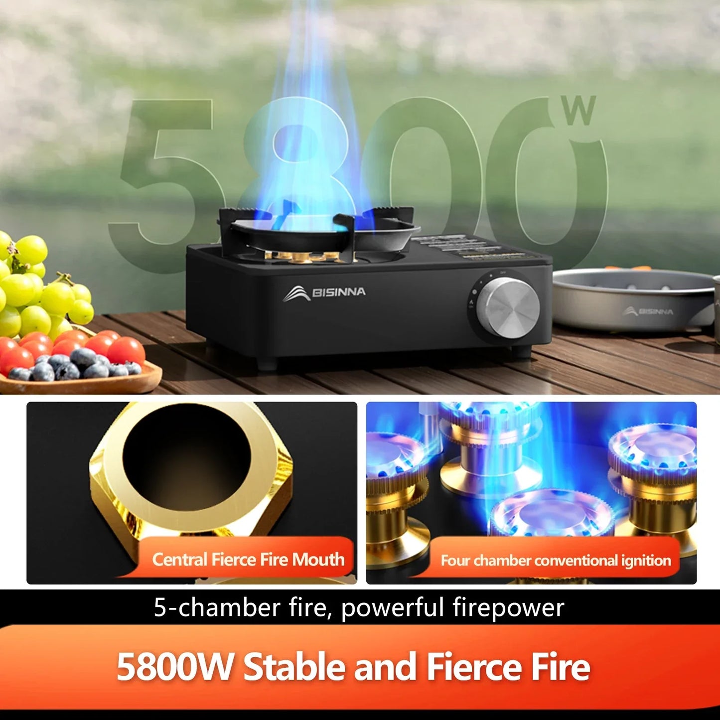 5800W Camping Gas Stove Overvoltage Protection Black Camp Cooking - Tophatter Daily Deals