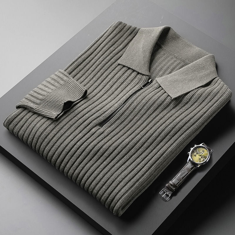Fitted Classic Men's Pullover - Polo Half Zip, Ribbed Knit Gray - Tophatter Daily Deals