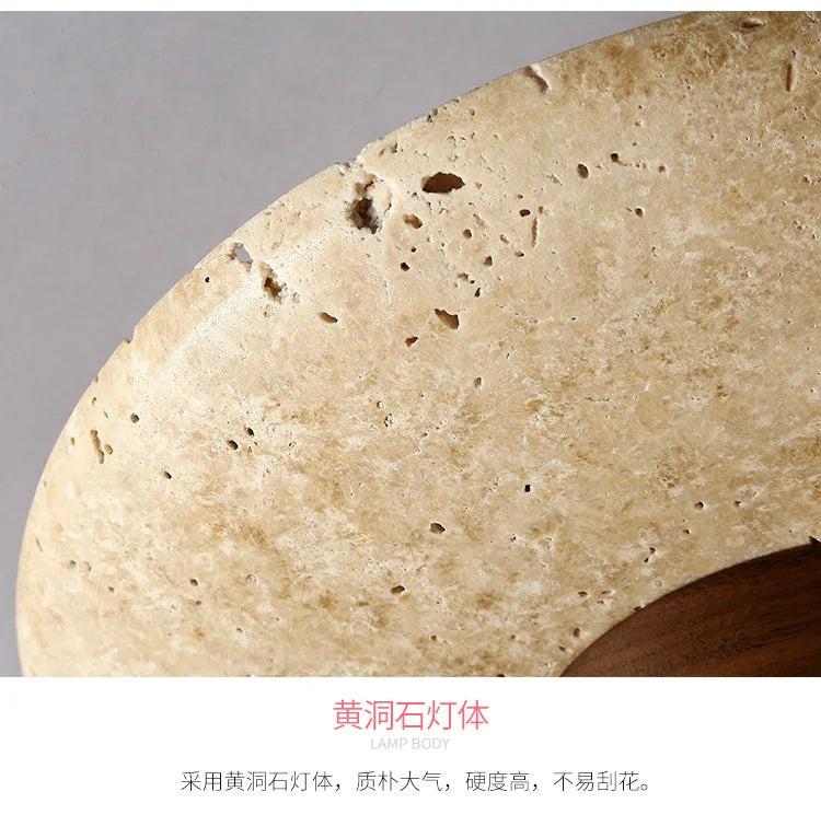 Japandi Travertine Ceiling Light Wood Cap Round Mid Century Lamp - Tophatter Daily Deals