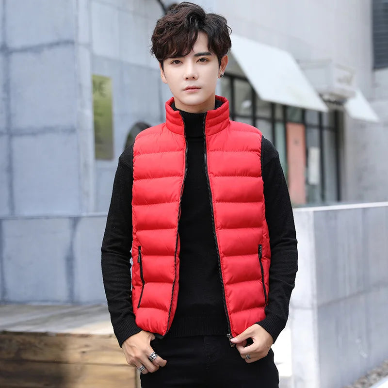 Insulating Men's Puffer Vest - Quilted Cotton Blend, Winter Red - Tophatter Daily Deals