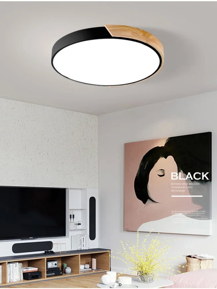 Japandi Led Ceiling Light Nordic Wood Modern Soft Glow Diffuser - Tophatter Daily Deals