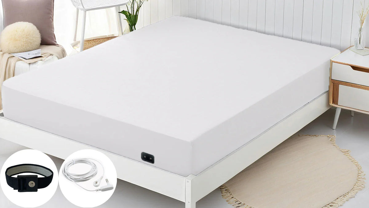Earthing Fitted Sheet Grounding Silver Fiber Mattress White with US plug - Tophatter Daily Deals