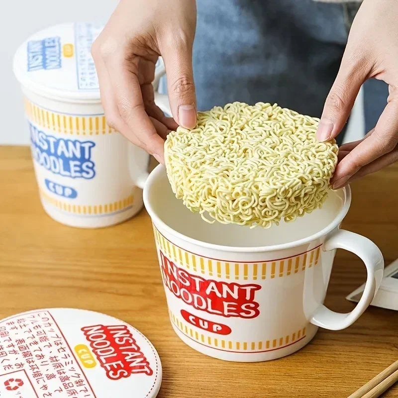 Instant Noodle Bowl With Lid Ceramic Mug Dorm And Kitchen - Tophatter Daily Deals