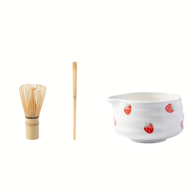 Matcha Bowl Set Ceramic Strawberry Whisk Chasen Kit Matcha Bowl 3 set - Tophatter Daily Deals