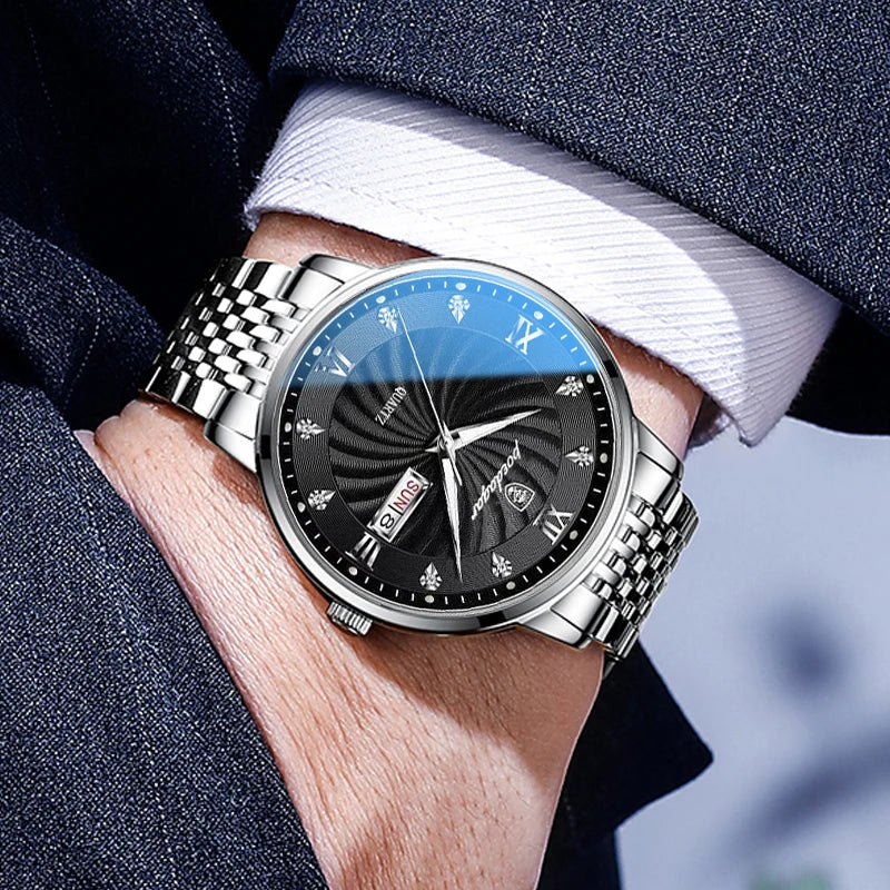 Quartz Wristwatch Stainless Steel Luminous Date Week - Tophatter Daily Deals
