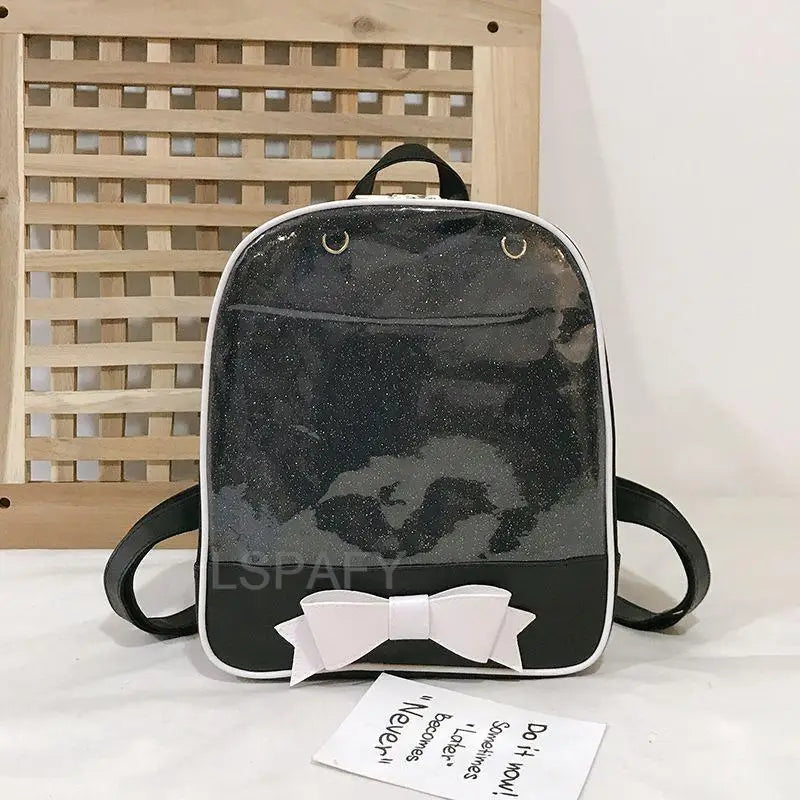 Clear Transparent Bow School Backpack Rucksack Japanese School Black Mythical - Tophatter Daily Deals