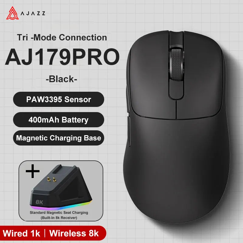 Gaming Mouse Magnetic Charging Ergonomic Lightweight Wireless AJ179PRO-Black - Tophatter Daily Deals