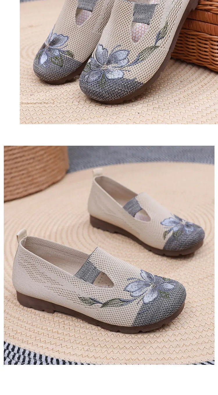 Breathable Women’s Flats - Slip-On Mesh, Embroidered - Tophatter Daily Deals