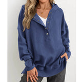 Oversized Women Pullover Hoodie - Snap V-Neck, Ribbed - Tophatter Daily Deals