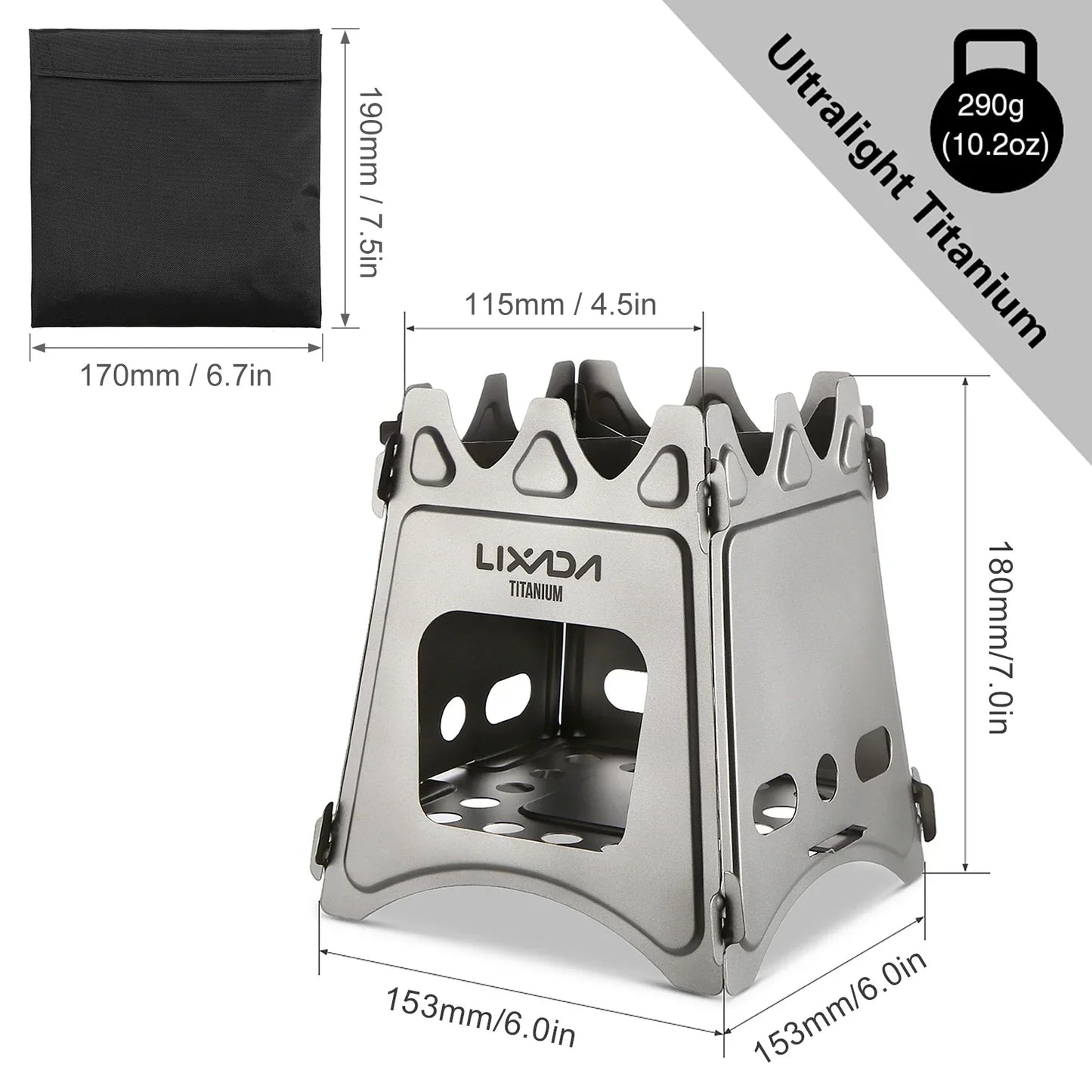 Compact Folding Titanium Wood Stove Silver Camp Cooking - Tophatter Daily Deals