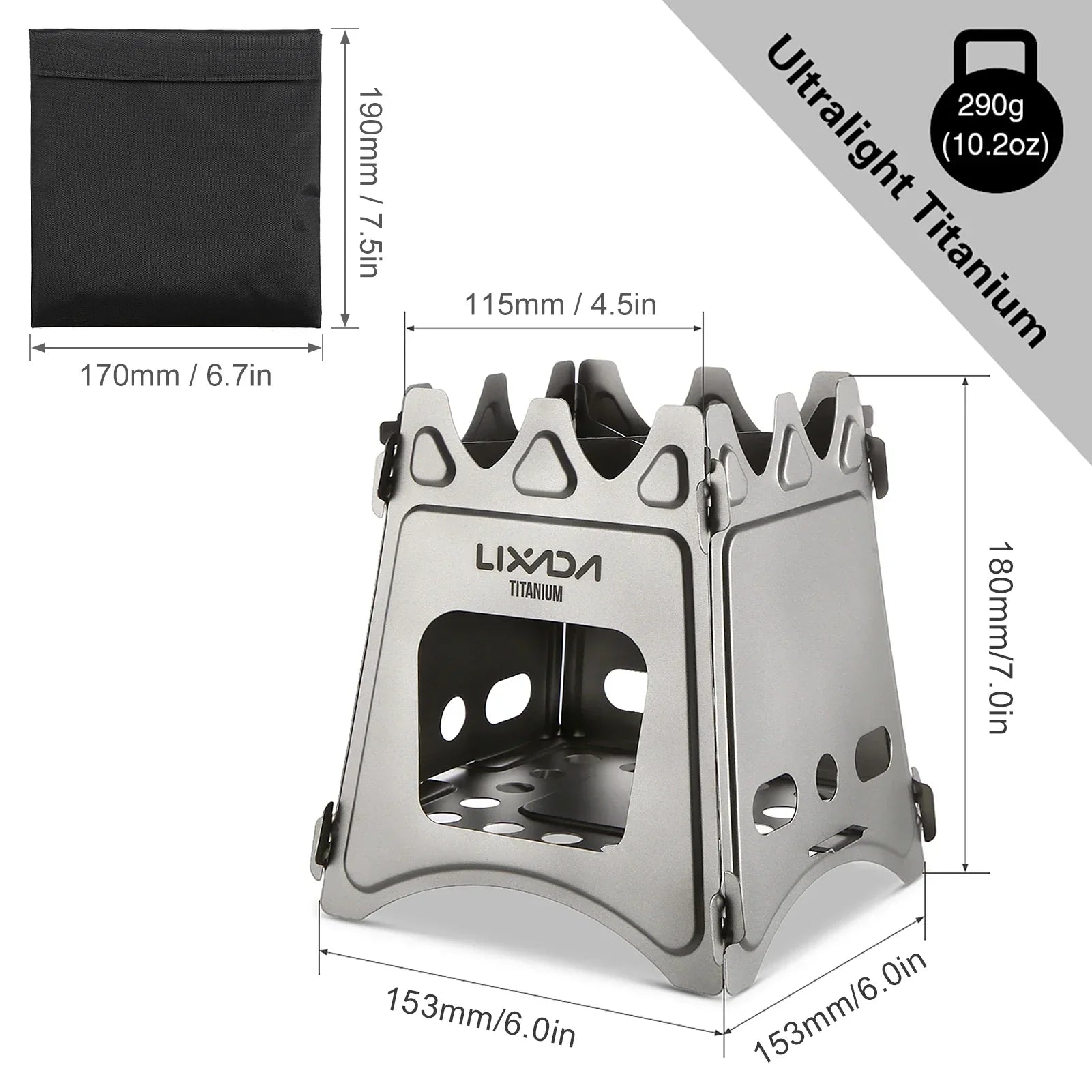 Compact Folding Titanium Wood Stove Silver Camp Cooking - Tophatter Daily Deals