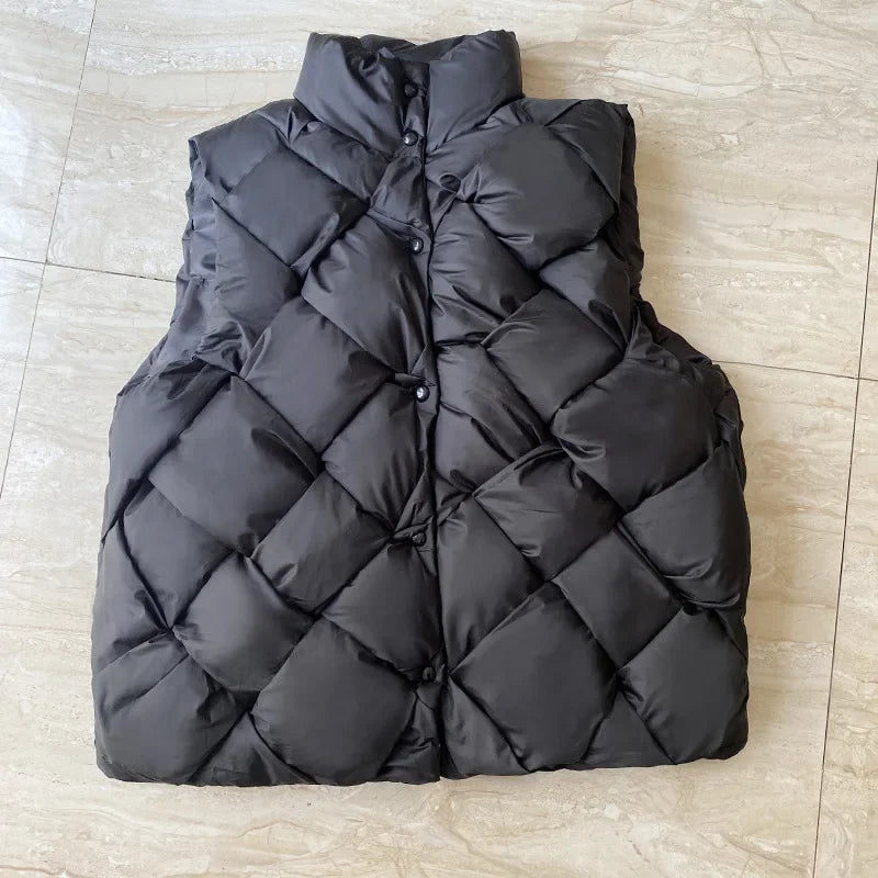 Insulating Women Puffer Vest - Boxy Quilt Polyfill Winter Black - Tophatter Daily Deals