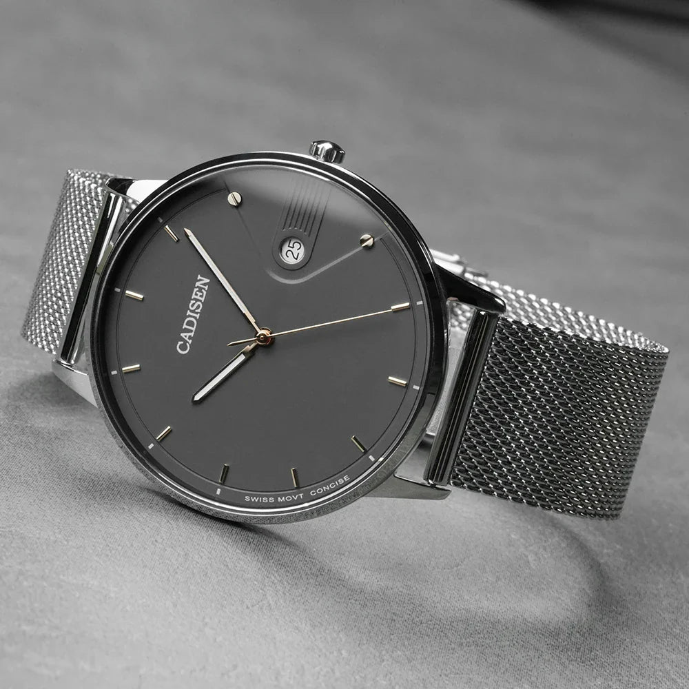 Ultra Thin Swiss Quartz Mesh Strap Watch 7mm Sapphire - Tophatter Daily Deals