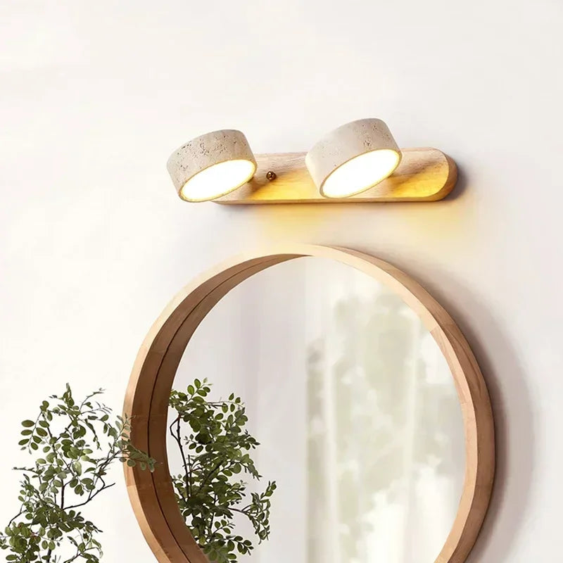 Japandi Wabi Sabi Round LED Wall Light With Mirror Bathroom - Tophatter Daily Deals