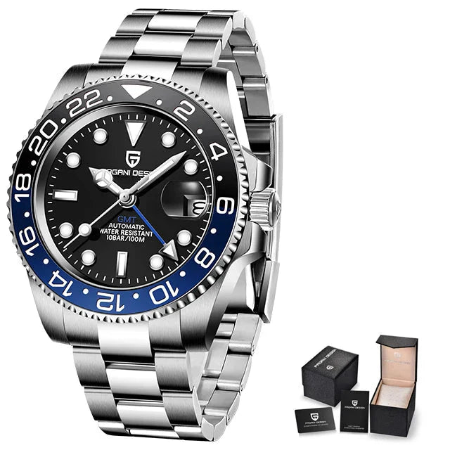 Men's Automatic Mechanical Sapphire Watch (Black Blue) Apparel & Accessories > Jewelry > Watches - Tophatter Daily Deals