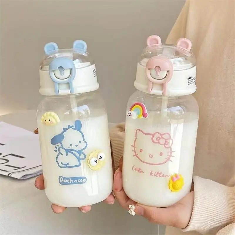 Water Bottle With Straw Cup Kawaii Transparent 500ml Portable Anime - Tophatter Daily Deals