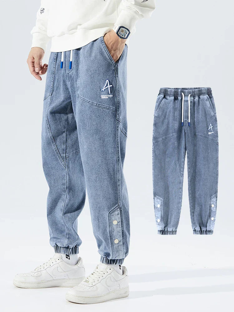 Stretchy Relaxed Men's Denim Joggers - Baggy Tapered, Denim Blue - Tophatter Daily Deals