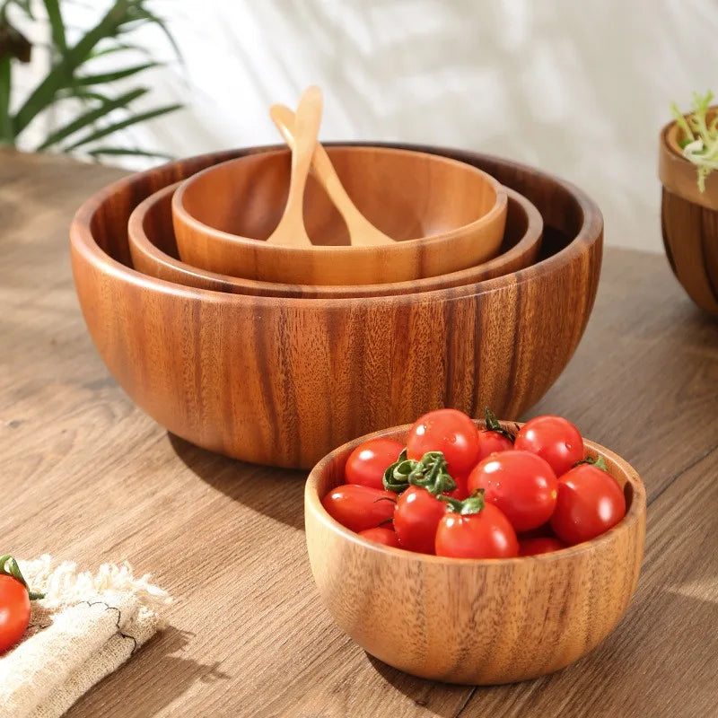 Acacia Wooden Bowl Japanese Style Salad Bowl Ramadan - Tophatter Daily Deals