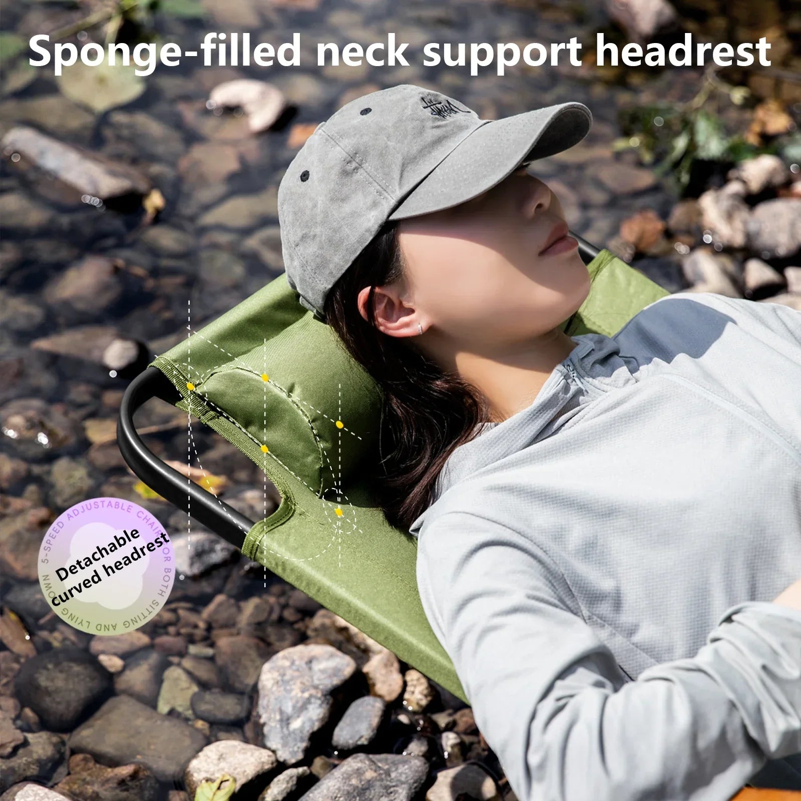 Camping Folding Chair with Detachable Pillow Green Camp Furniture - Tophatter Daily Deals
