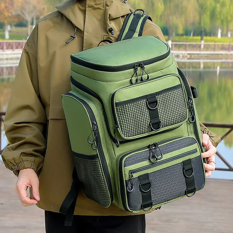 Tackle Backpack with Rod Holders Camping Green Backpacks - Tophatter Daily Deals