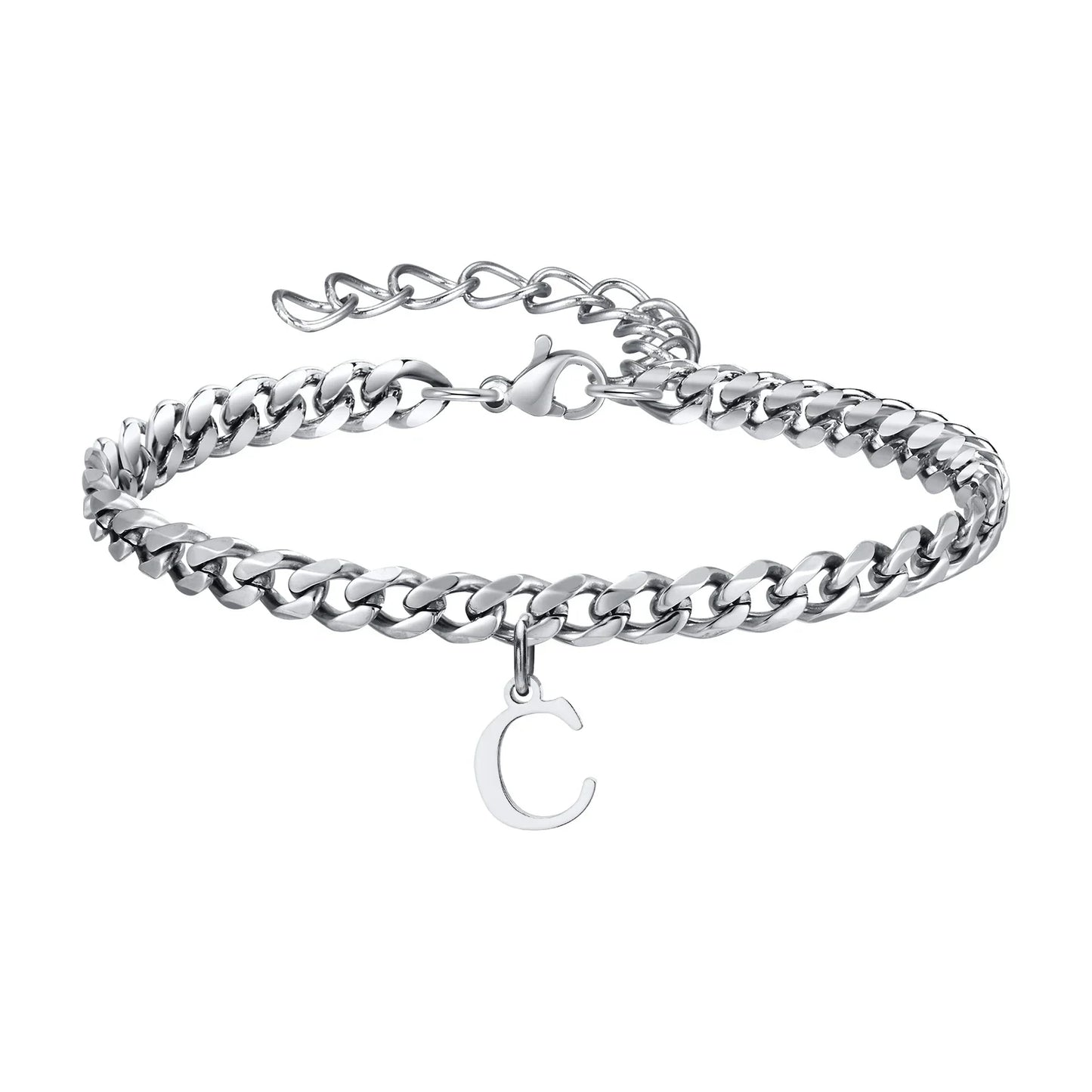 Initials Cuban Link Bracelet Stainless Steel Adjustable C - Tophatter Daily Deals