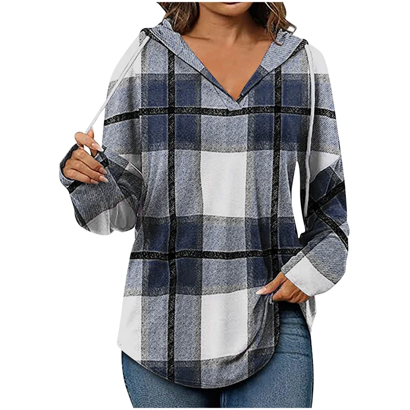 Oversized Women's Hoodie – V-Neck, Cotton Blend, For Casual Outings NavyBlue - Tophatter Daily Deals