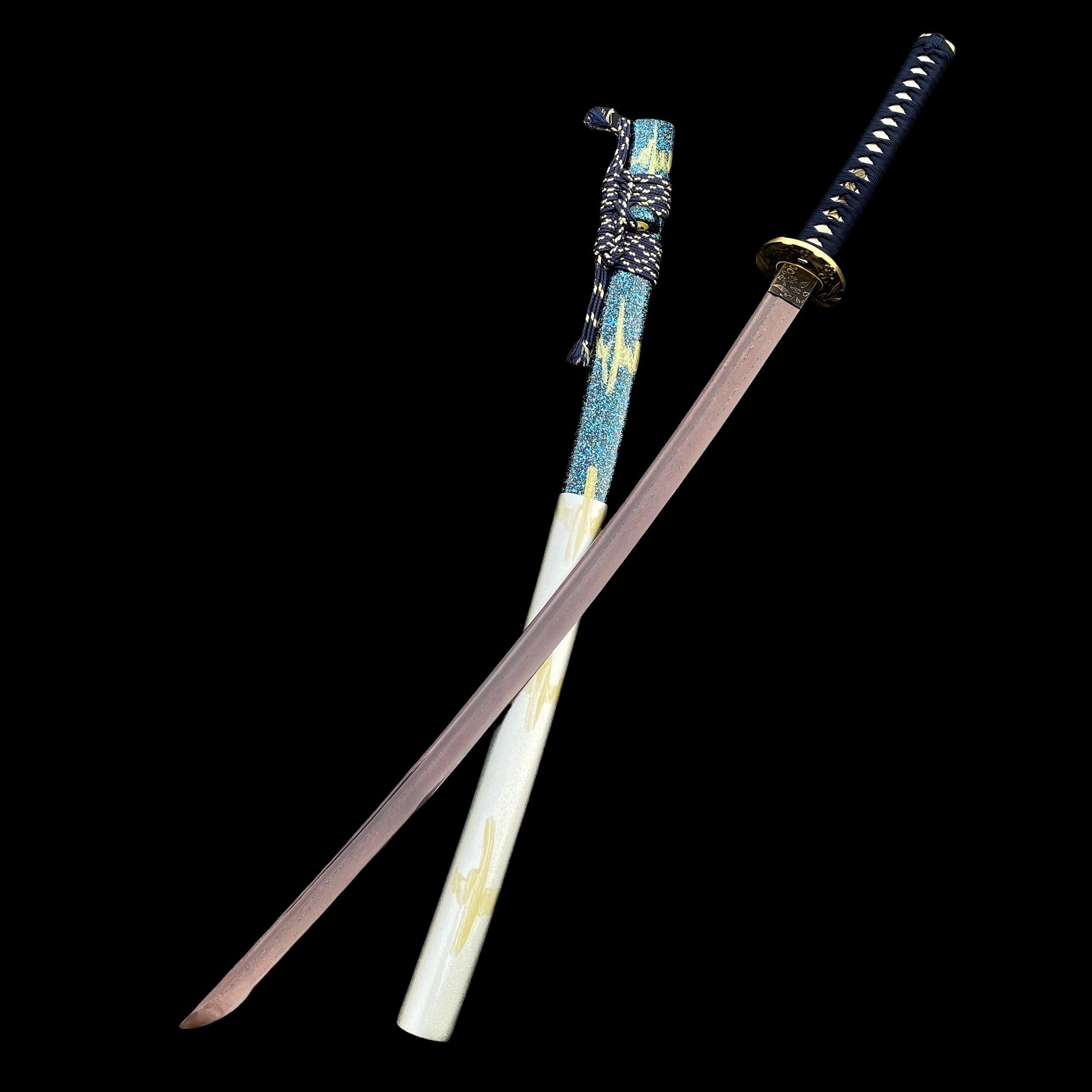 Plum Blossom Tsuba Red Damascus Steel Samurai Katana - Tophatter Daily Deals