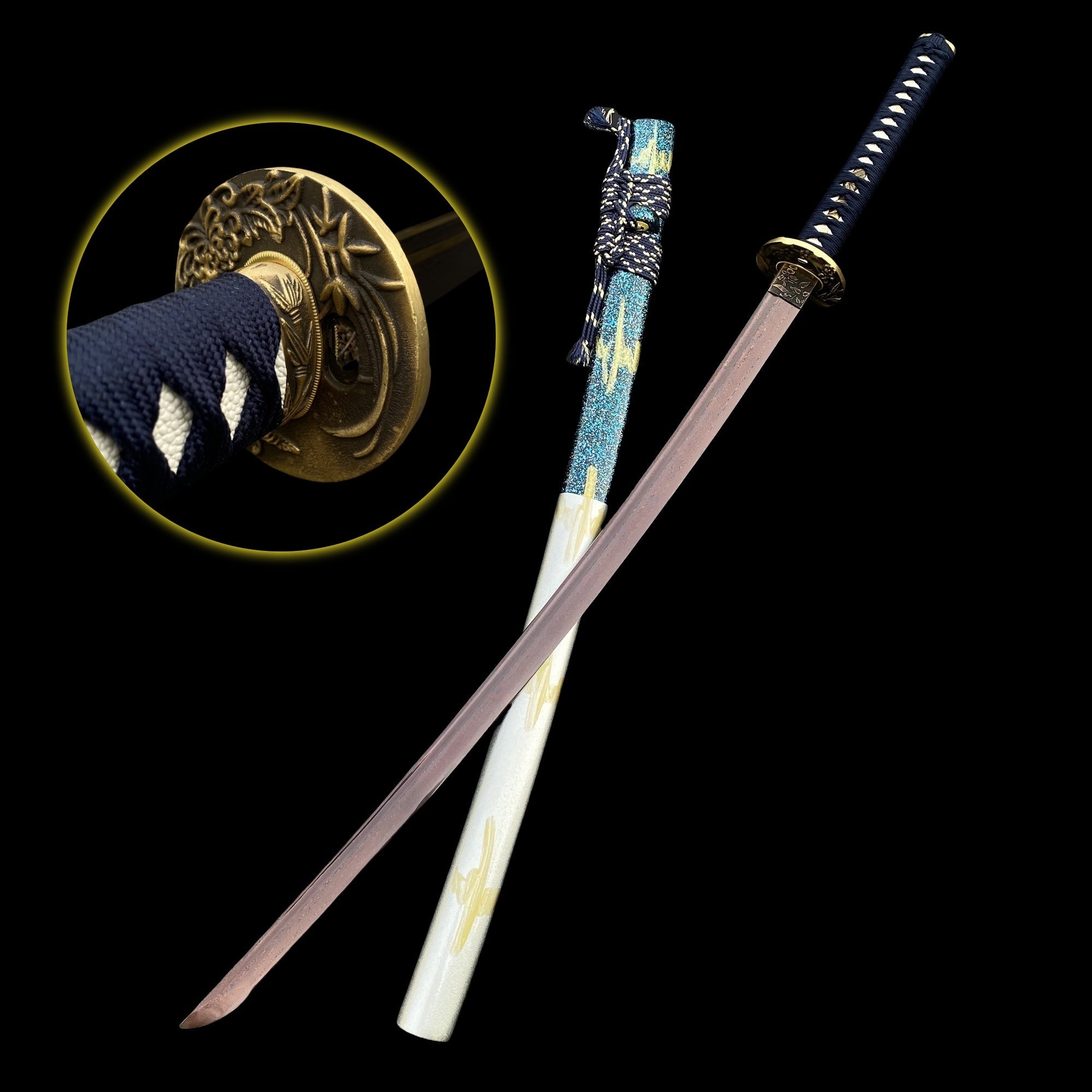 Plum Blossom Tsuba Red Damascus Steel Samurai Katana - Tophatter Daily Deals