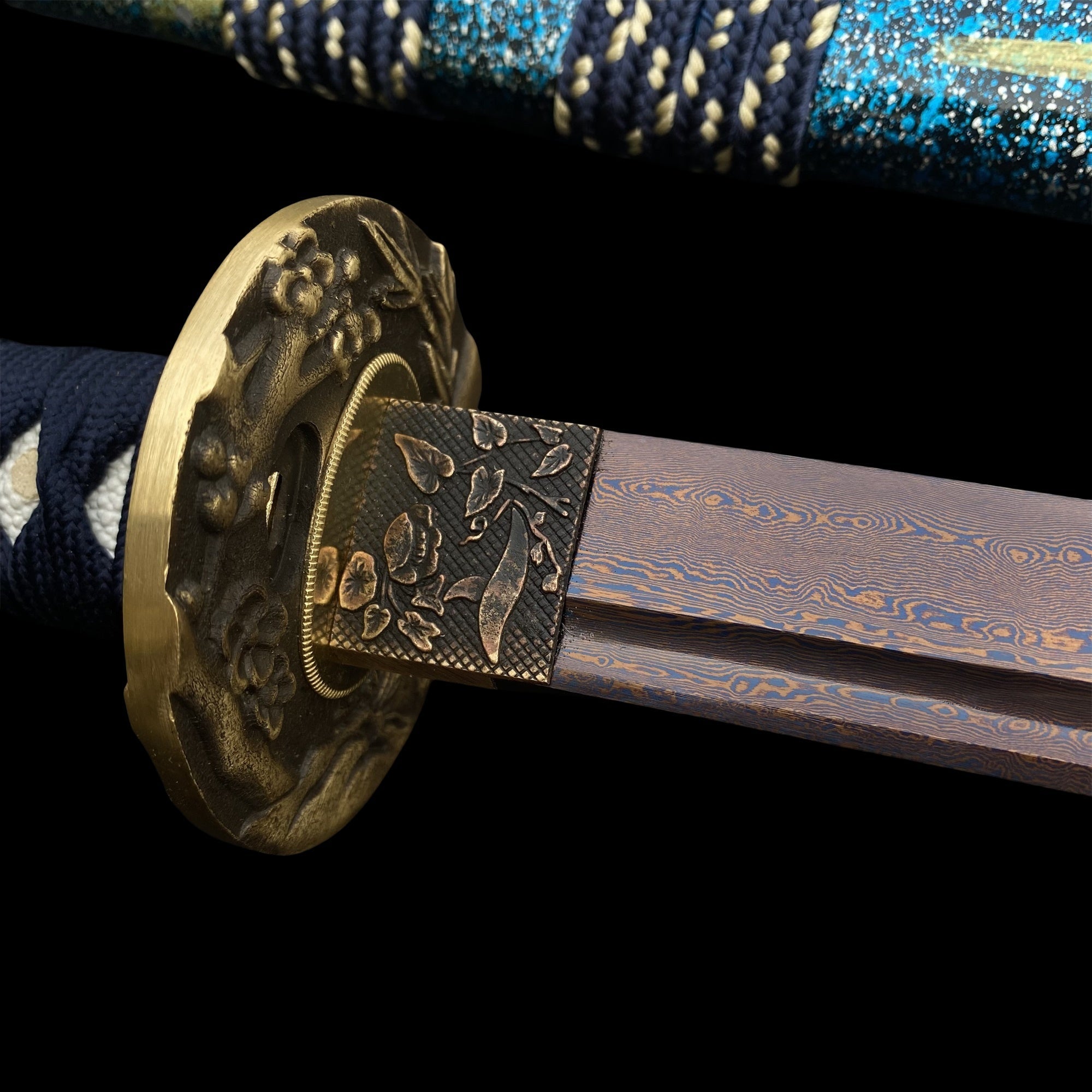 Plum Blossom Tsuba Red Damascus Steel Samurai Katana - Tophatter Daily Deals